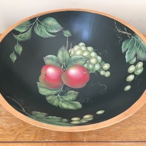 Beautifully hand-painted large wood bowl by artist